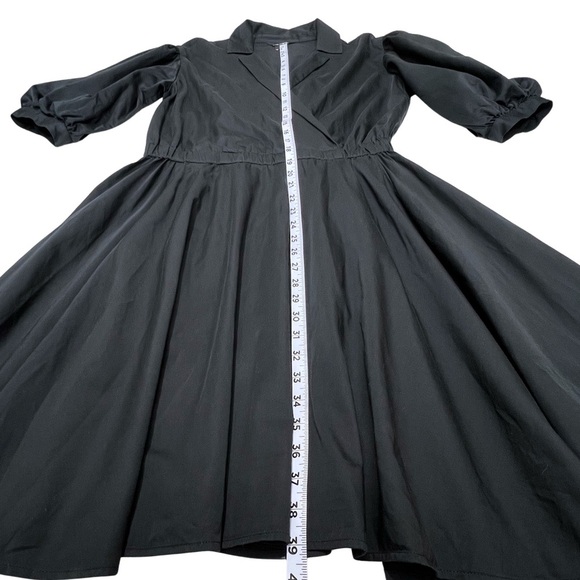 Club Monaco Dress Collared A Line Cotton Blouson Puff Sleeves Black 8 Medium M - Picture 13 of 16